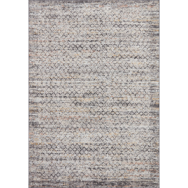 Tapis oriental gris en polypropylène tissé à la machine, Tapis de couloir 2 pi 6 po x 7 pi 9 po