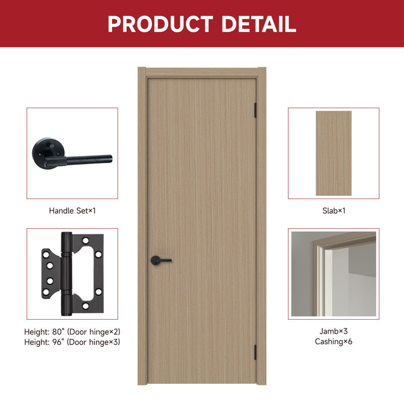 Porte intérieure pleine à grain de bois naturel avec chambranle et moulure, 28 po x 80 po, Bois naturel