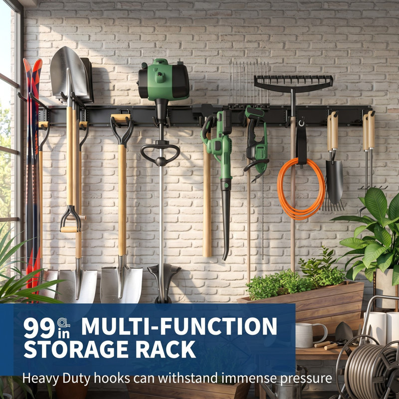 Ensemble de rangement mural pour outils de garage avec 4 rails, 10 crochets et 210 pièces