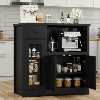 Kitchen Microwave Cabinets with Storage, Buffet Cabinet Sideboard with 3 Doors, 1 Drawer and Adjustable Shelves, Pantry Storage Cabinet for Kitchen, Dining Room, Living Room
