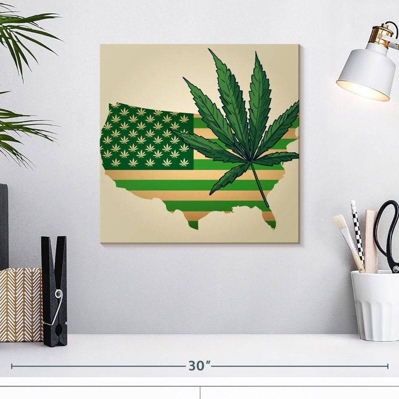 Marijuana Leaf USA Map, 16" H x 16" W