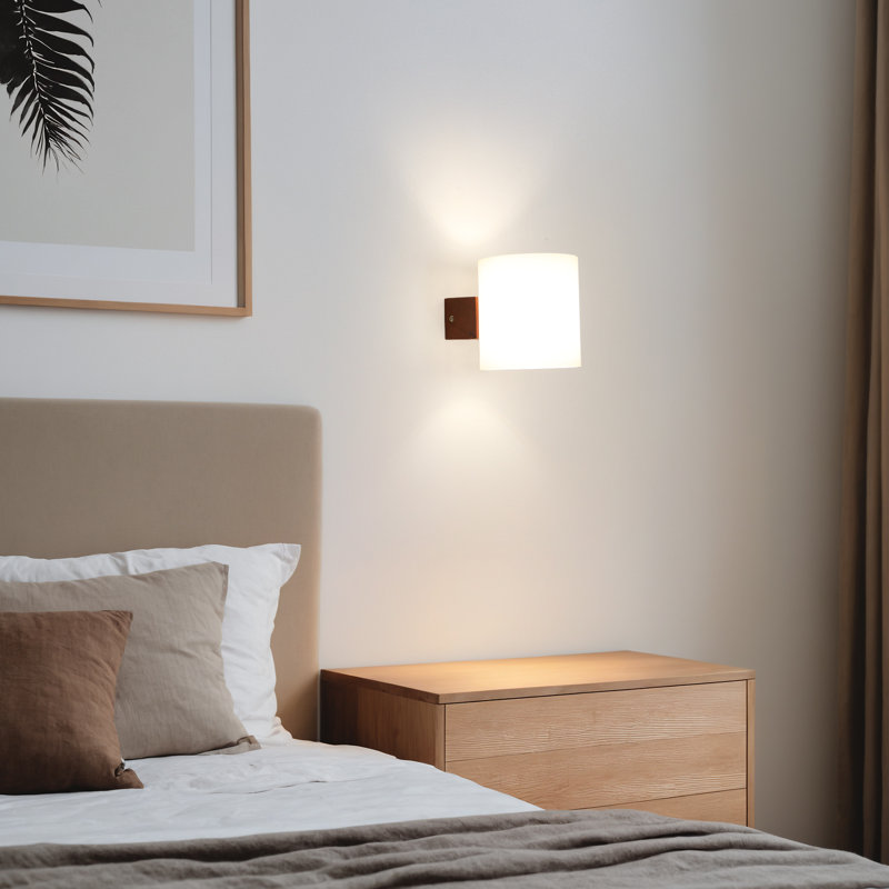 Wooden Base Glass Cylinder Flush Mounted Sconce, Walnut