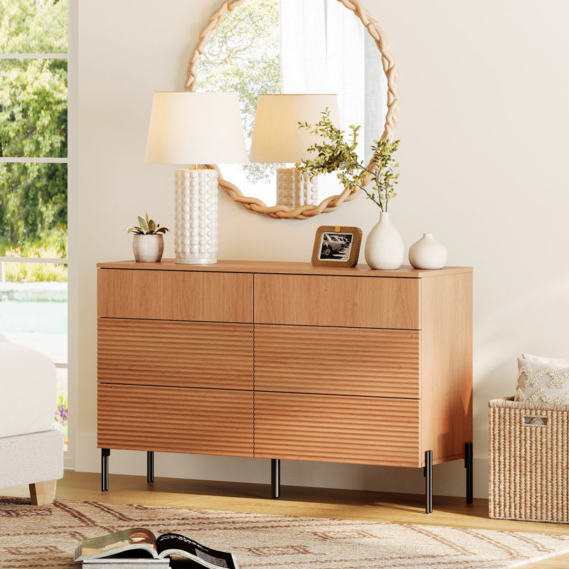 Laverda Modern 6-Drawer Dresser with 47.2" W, Minimalist Reeded Design, Mocha