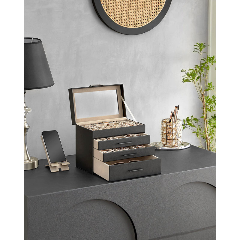 Wood Jewellery Box +, Black/Silver