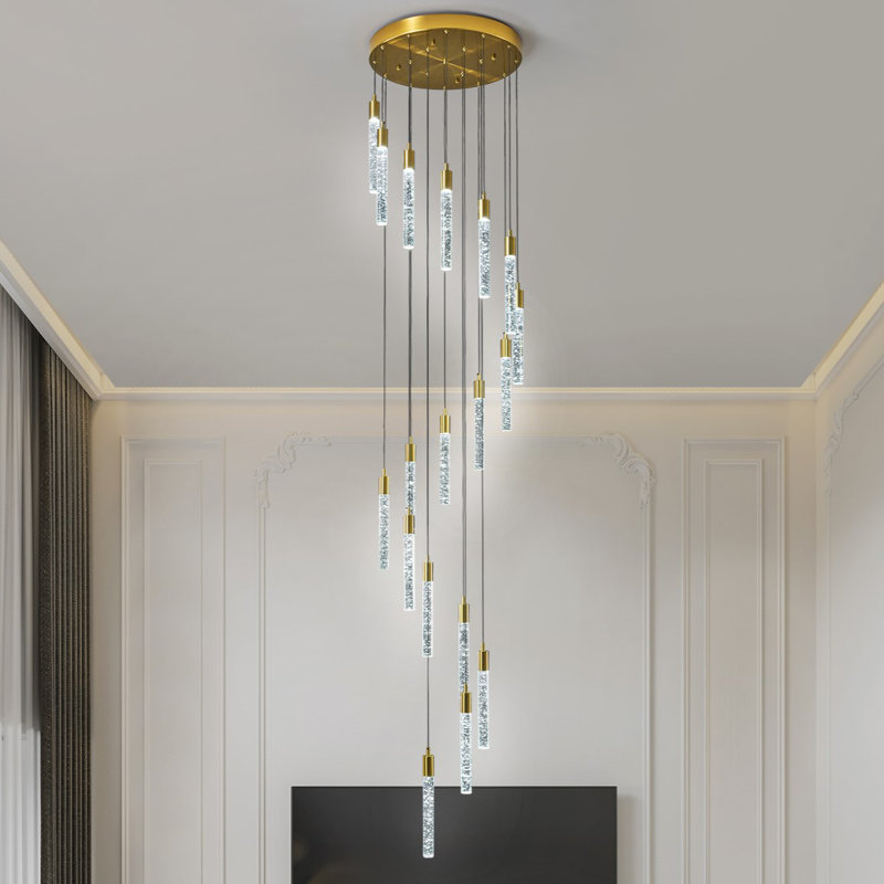 Luminaire suspendu moderne en cristal avec lustre à DEL à intensité variable pour salon, escalier (18 lumières)