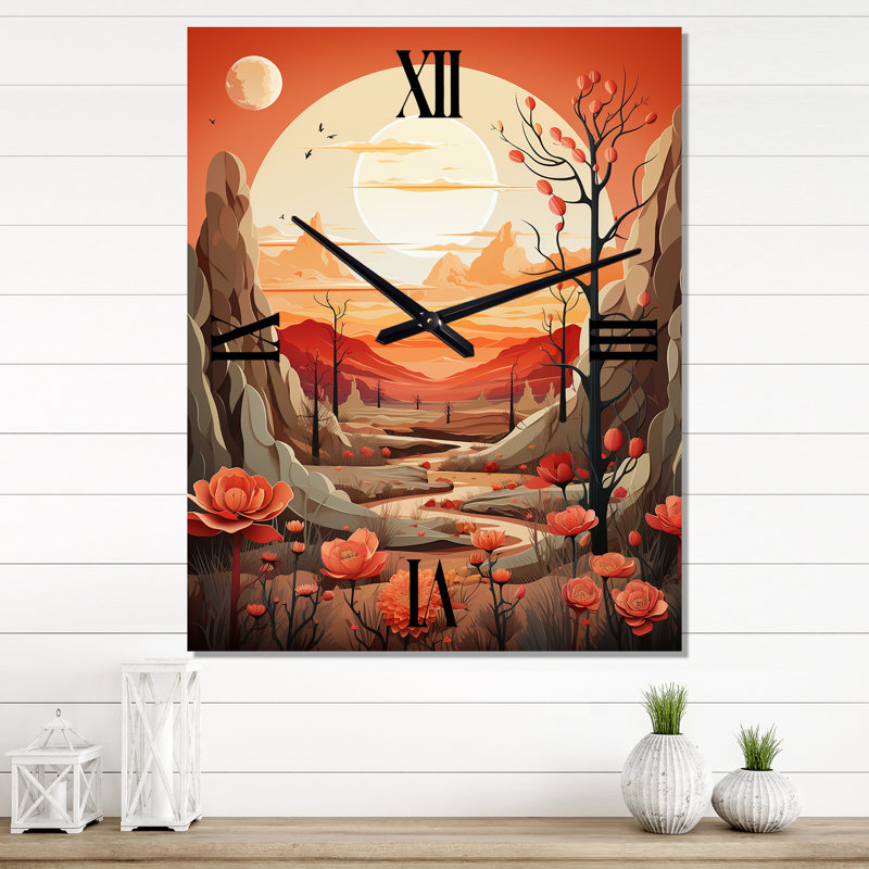 Cactus Tangerine Twilight - Horloge murale surdimensionnée Cactus, Grand
