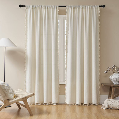 Beige Boho Curtains 84 Inch Length 2 Panels, Super Soft Bohemian Farmhouse Curtains With Tassels, Semi Sheer Light Filtering Drapes(Rod Pocket, 52Wx84l)