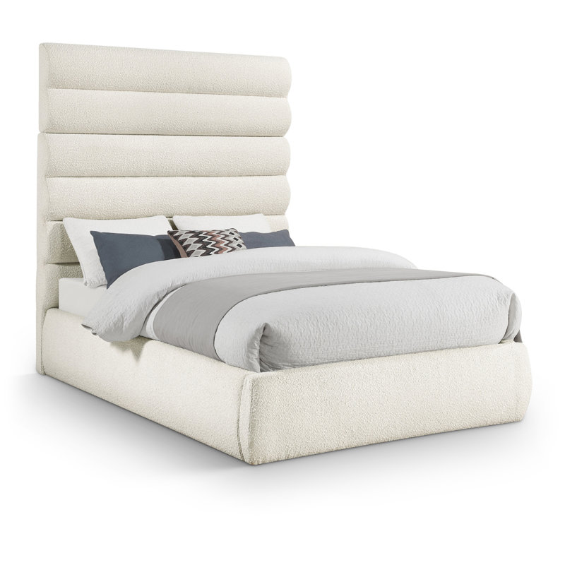 Lit en tissu Adam Boucle, Double, Tissu bouclé crème