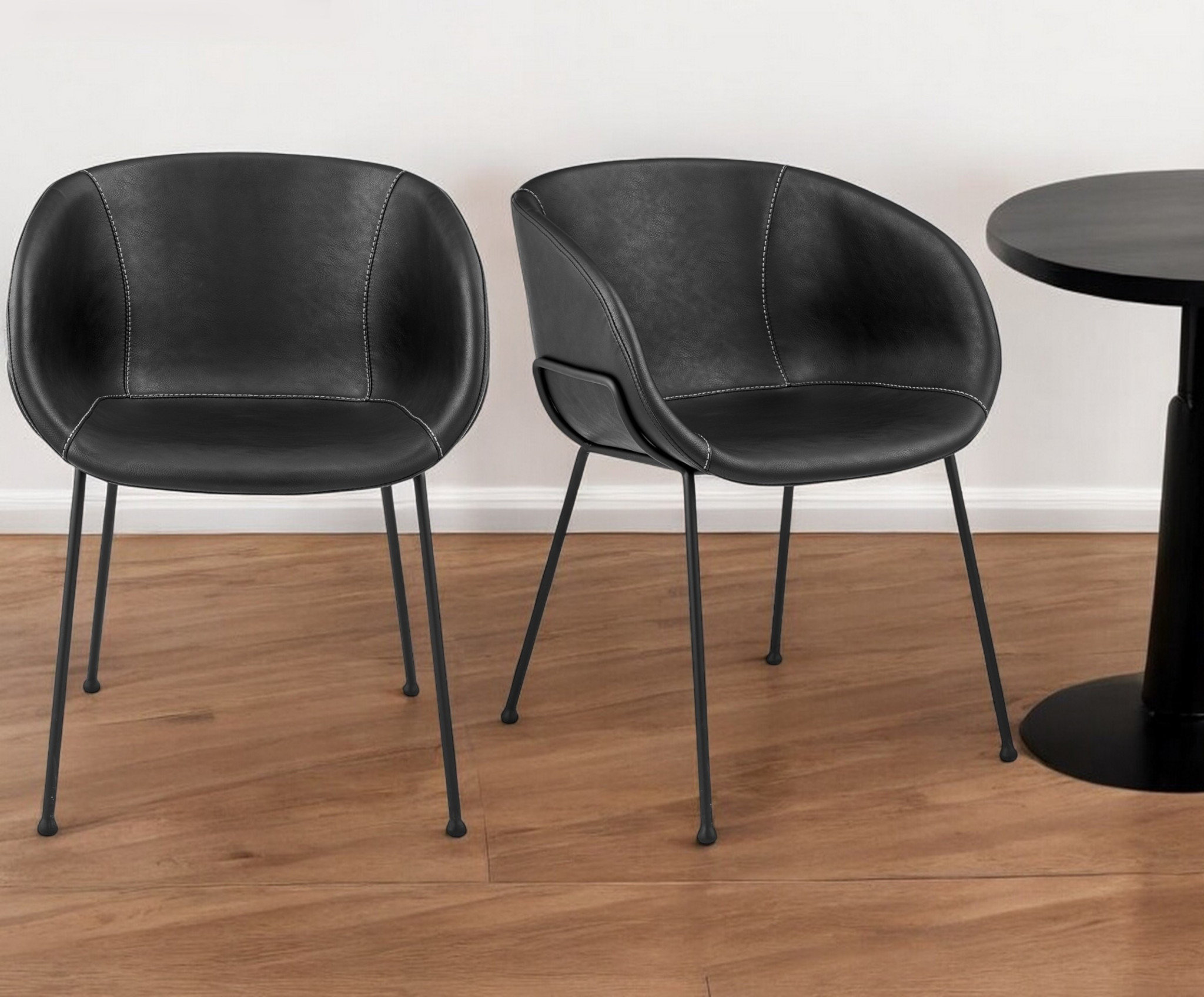 HomeRoots Set of Two Black Upholstered Faux Leather Dining Arm Chairs ...