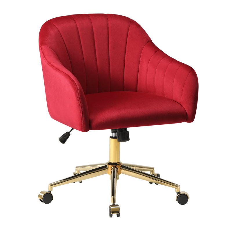 Farrah Tufted Velvet Upholstered Desk Chair, Red