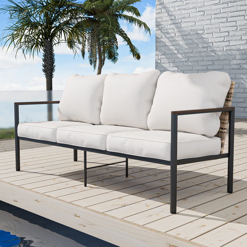 Canapé d'extérieur en métal avec coussins, Beige