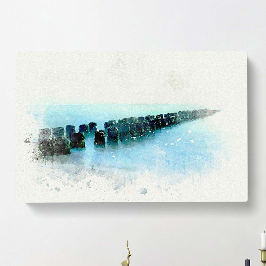 Breakwater Within an Endless Sea in Abstract - Wrapped Canvas