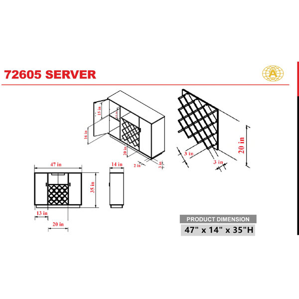 Ebern Designs 2 Door Server, Modern Sideboard, Wine Rack Included ...