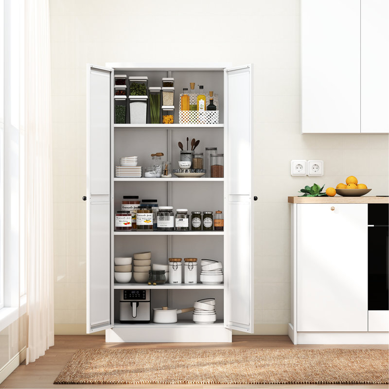 Organisateur de garde-manger autoportant en métal blanc de 61 po, 4 tablettes réglables, 110 lb par tablette, 30 outils de configuration, surface de teinture, profilé peu encombrant avec capacité de 110 lb, assemblage, coffre-fort familial,