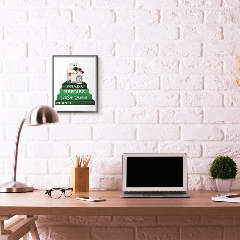«Fashion Designer Makook Bookstack Green», impression, H 14 po x l 11 po, Giclée encadrée noir minuit