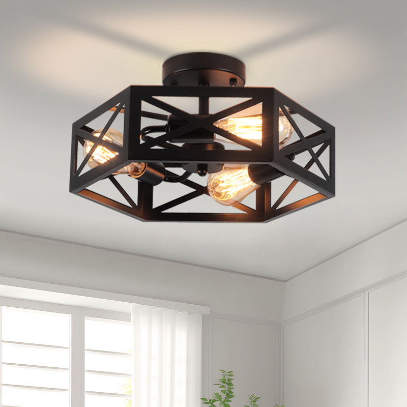 Bonnyrigg 3-Light Geometric Cage Flush Mount Light, Matte Black