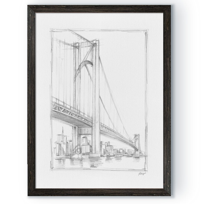 «Suspension Bridge Study I» par Paul Cezanne - reproduction d'art encadrée, H 30 po x l 22 po x P 2 po, Toile encadrée, ébène