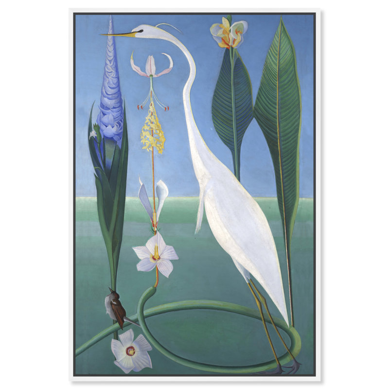 Oiseau dans un jardin - Peinture, H 36 po x l 24 po, Cadre blanc