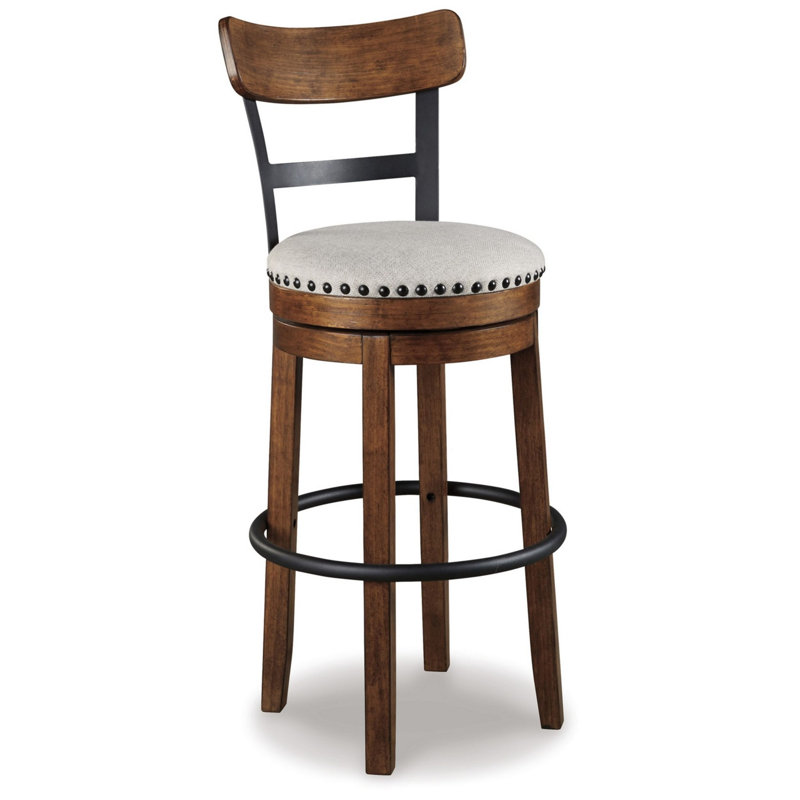 Tabouret de comptoir pivotant Gayna Zane | Garniture cloutée | Dossier courbé, Brun, Beige