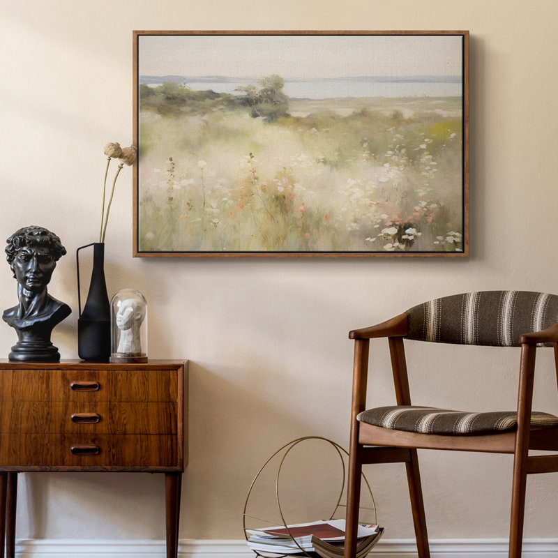 " Vintage Landscape -I ", 27" H x 41" W x 2" D, Walnut Floater Framed Canvas