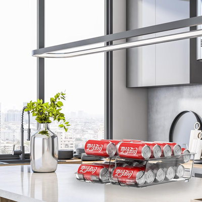2-Pack Auto-Rolling Beverage Can Organizer for Fridge, Clear Front-Loading Soda Dispenser with Smooth Glide Design, Space-Saving Refrigerator Storage Bins