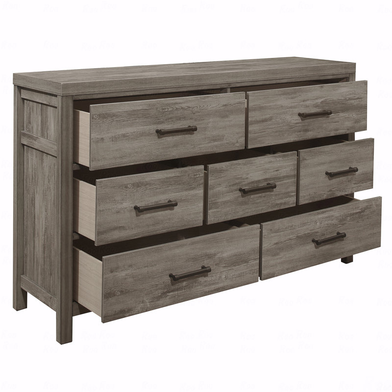 Commode de chambre à coucher de style rustique en mélamine vieillie 7 tiroirs