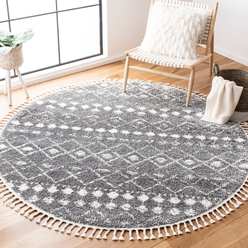 Berber Fringe Shag Performance Southwestern Rug, Round 5'