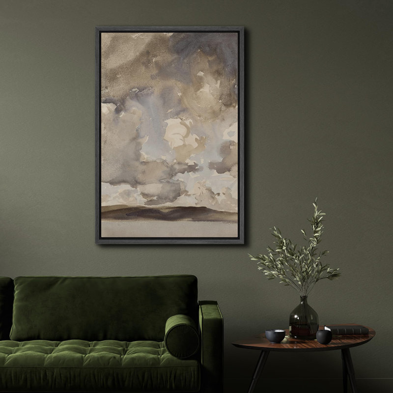 Moody Skyscape, aquarelle abstraite, nuages, illustrations, campagne française rustique, Noir, H 24 po x l 16 po