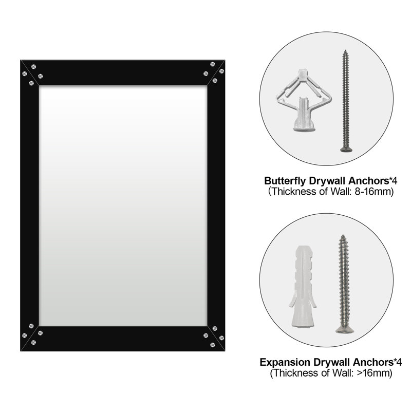 Beveled Design Rectangle Framed Bathroom Vanity Wall Mirror in Matte Black, 36" x 24"
