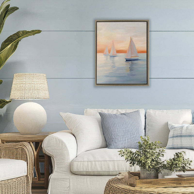 Cadre flottant au coucher du soleil sur une mer calme, conception par Creative Studio, 21 x 17, Montalcino Elm Floater Framed