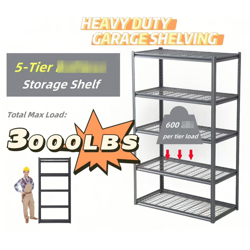 Tablettes de rangement réglables en métal à 5 niveaux. Capacité de charge de 3000 lb. Rouille. Pour la cuisine, le sous-sol, le garage. H 72 po x l 47,2 po x P 17,7 po. Étagères robustes à installation rapide.