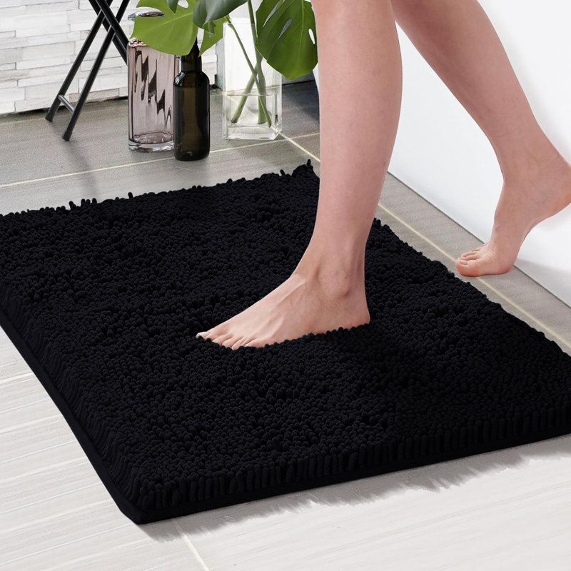Chenille Non-Slip Non-Slip Bath Mat, 50cm Width X 80cm Length, Black