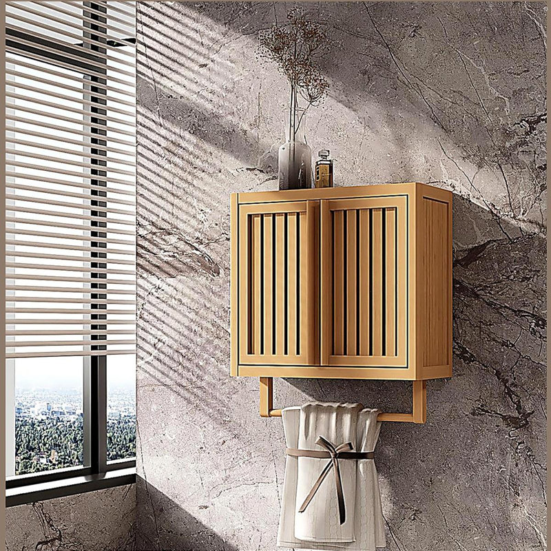 Boîte de rangement murale en bambou pour salle de bain