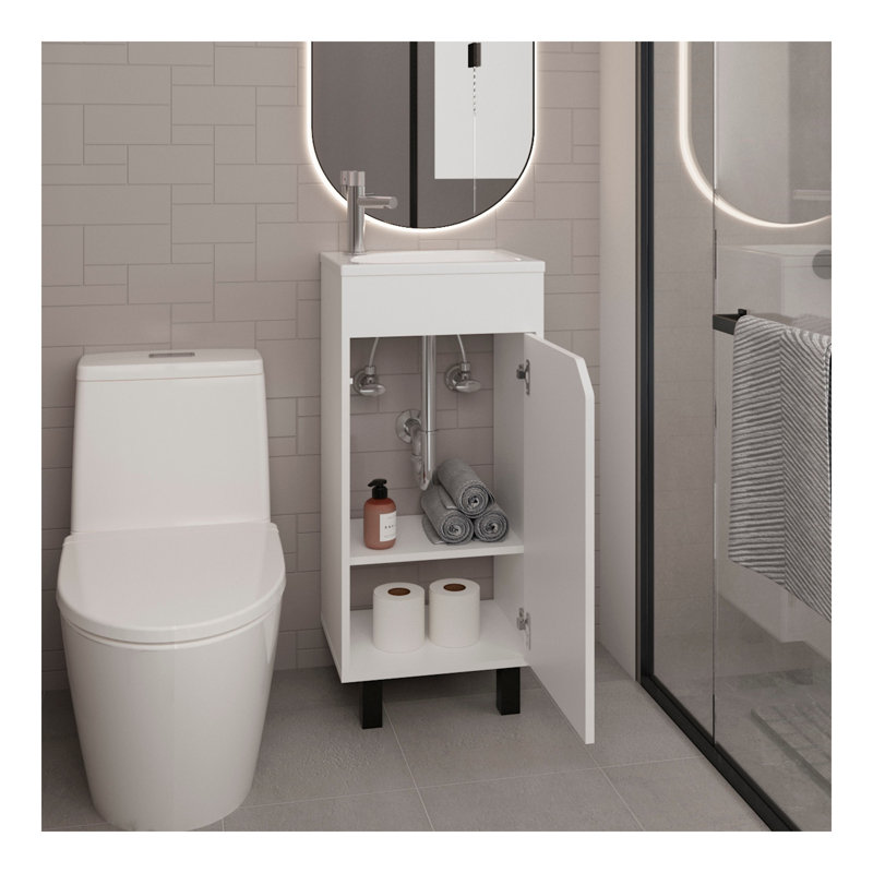 Meuble-lavabo de salle de bain, 1 porte, 4 pieds, Blanc