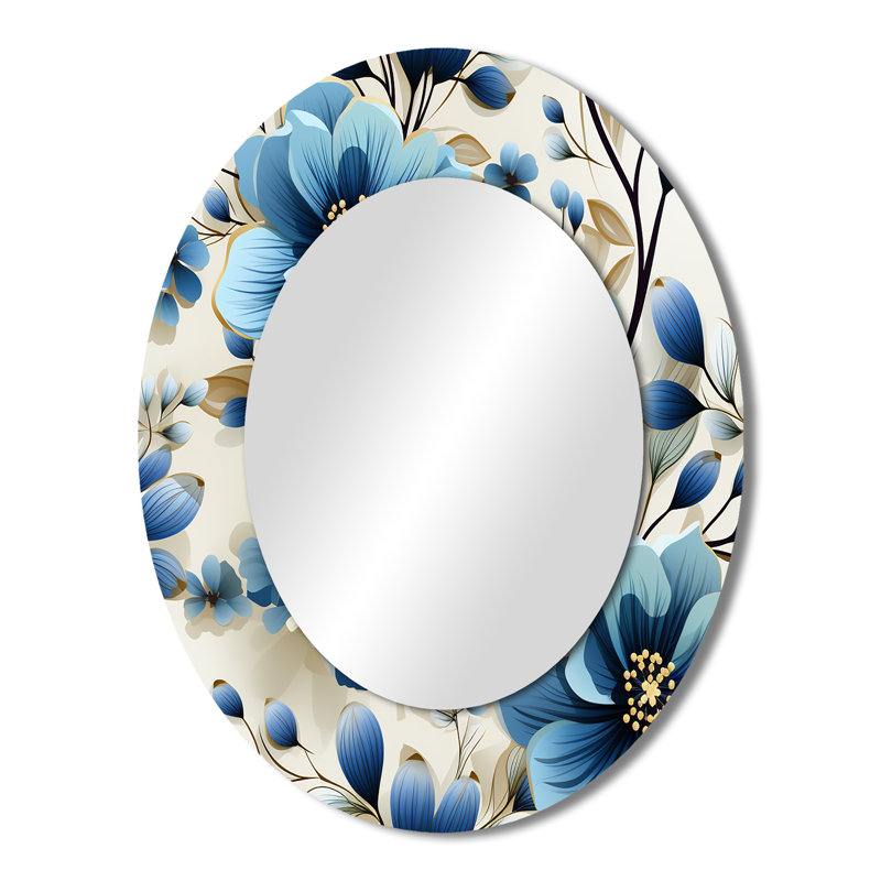 Motif floral Ridaan Blue Coastal Elegance, H 43 po x l 33 po, Ovale