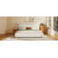 Lit tapissier épuré blanc avec tête de lit ondulée et coutures verticales-483395934