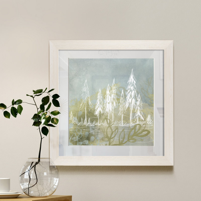 Treeline collage II-impression de peinture encadrée sur papier, H 31,5 po x l 31,5 po x P 1,5 po, Cadre blanc