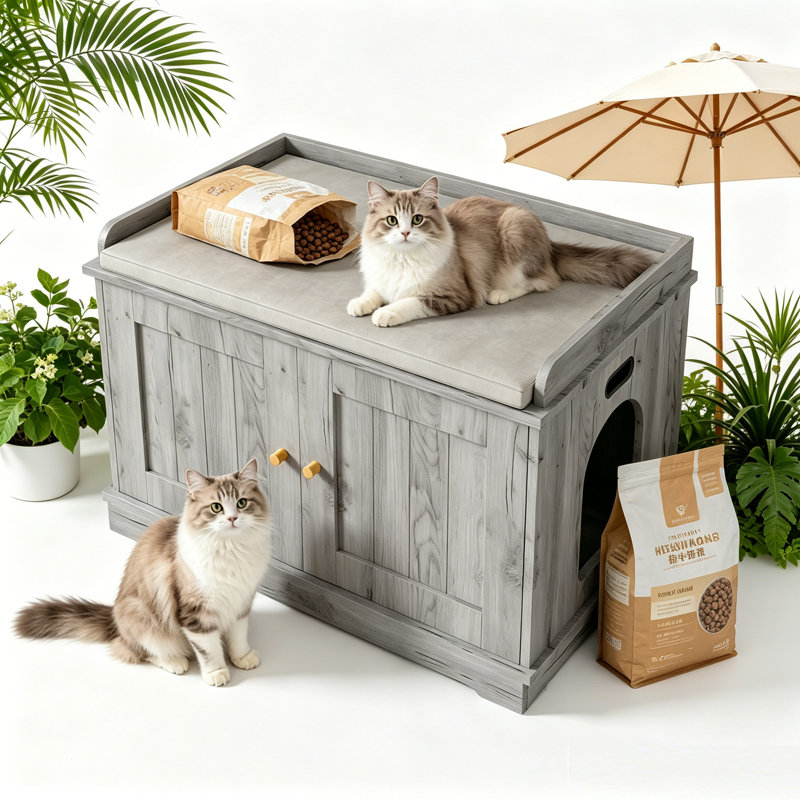 Enceinte de litière 31,5 po, litière cachée, salle de bain pour animaux avec cloison de rangement et trous de ventilation, cachette pour chat à l'abri des chiens, maisonnette en bois pour animaux de compagnie, table d'appoint pour animaux de compagnie.