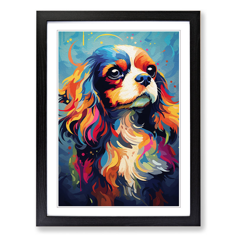 Cavalier King Charles Spaniel Futurism No.3 - Single Picture Frame Print on Wood, Black Framed, 34cm H x 25cm W x 2cm D