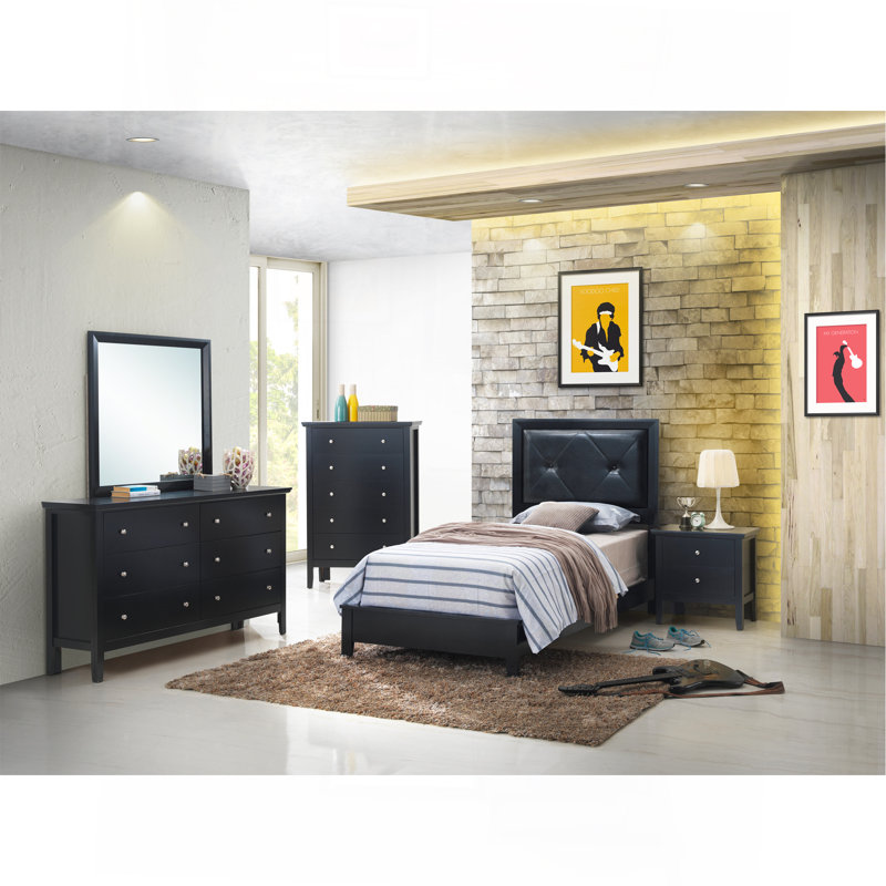 Chic Transitional Twin Bed In Black