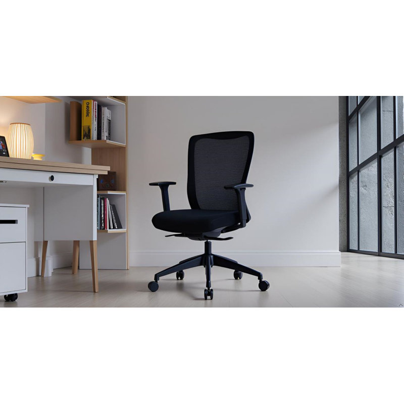 Scoop Mesh Back Ergonomic Office Chair with Adjustable Arms and Seat Slide, Black Fabric Seat
