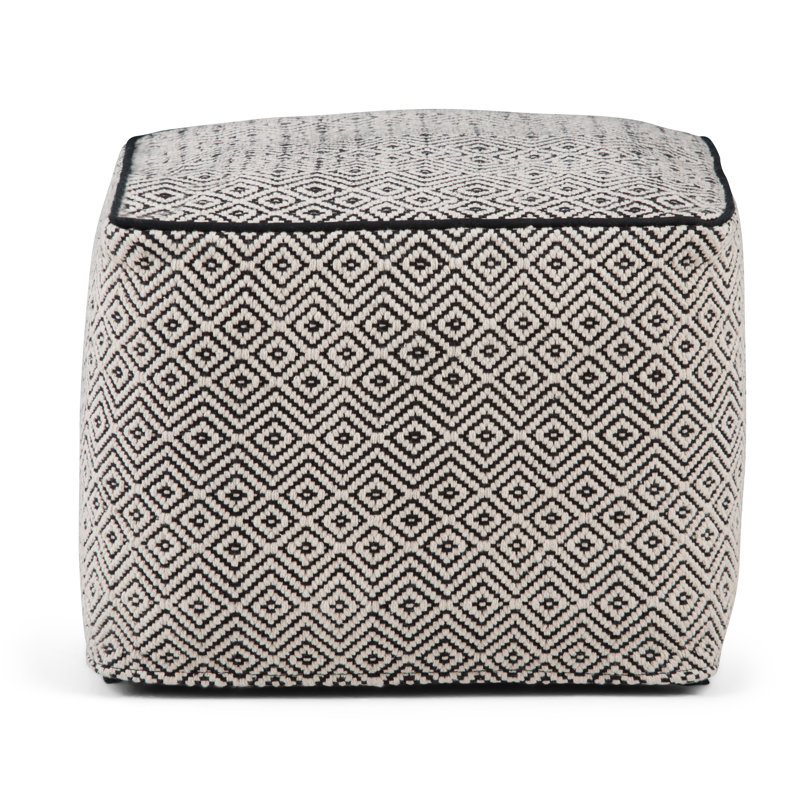 Repose-pieds carré en coton tissé à la main avec motif noir et naturel Brynn, Noir / gris