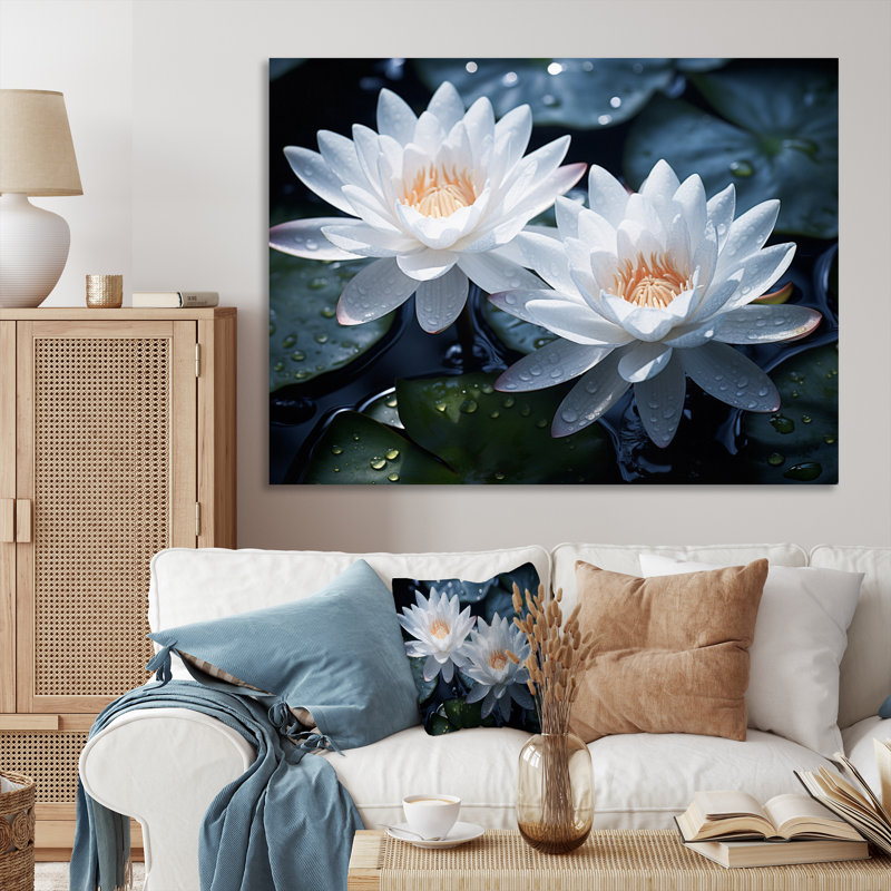 Champ de lotus blanc jaune II sur toile, H 34 po x l 44 po x P 1,5 po, Toile tendue