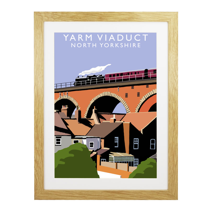 'Yarm Viaduct' by Richard O'Neil - Print, 54 cm H x 44 cm W x 2.2 cm D, Oak Wood Frame