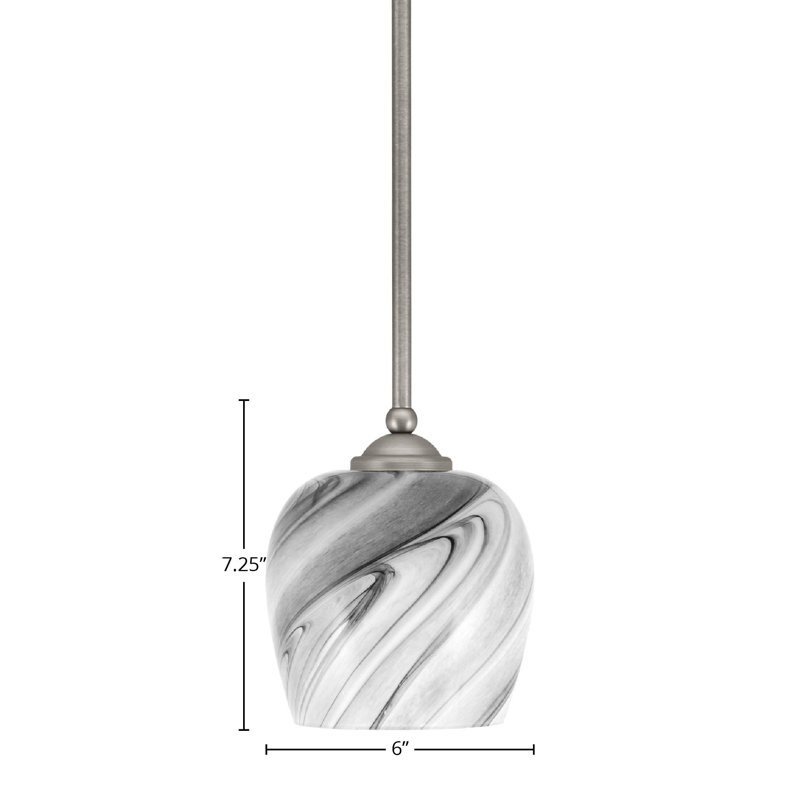 Ahdia Stem Hung Mini Pendant Shown With 6" Onyx Swirl Glass, Grey