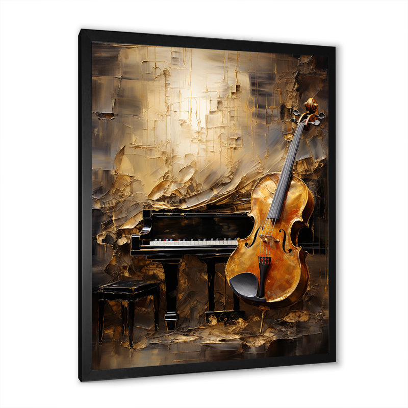 Rétro harmonie violon et piano - musique, art mural, Cadre photo noir simple, H 32 po x l 16 po x P 1 po