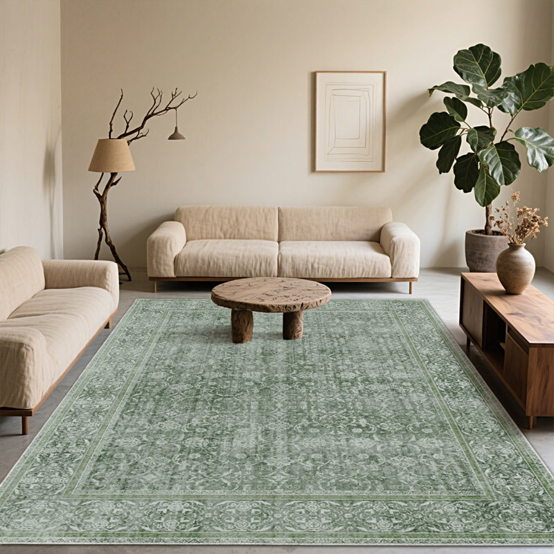 Retro European Style Rug for Living Room, Soft Accent Carpet for Bedroom, Washable Dining Room Rugs for Under Table, Non-Slip Farmhouse Bohemian Large Tumble Rug for High Traffic Area