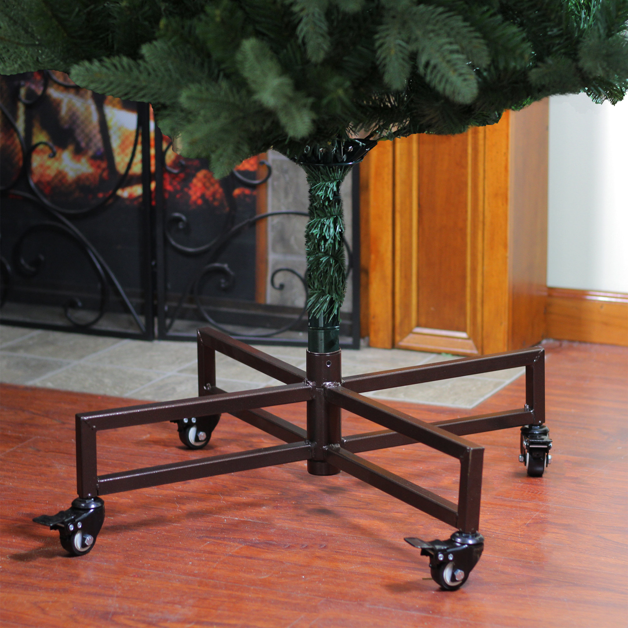 Northlight Black Metal Rolling Artificial Christmas Tree Stand For 6