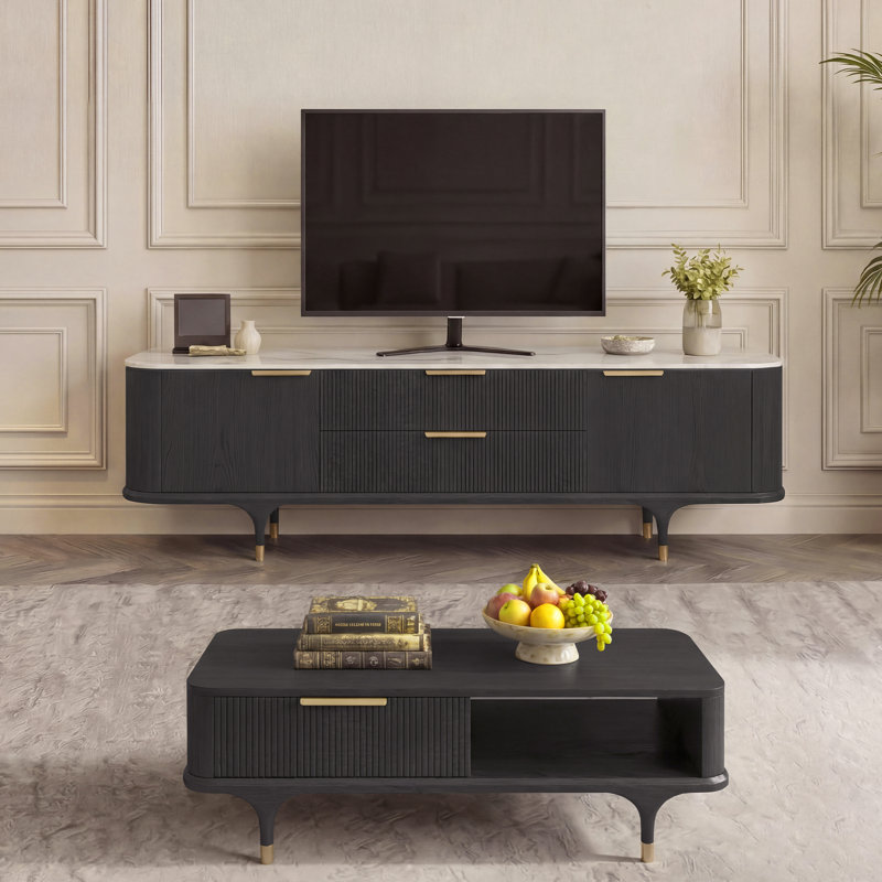 Remy Modern Solid Wood Fluted TV Stand With Storage