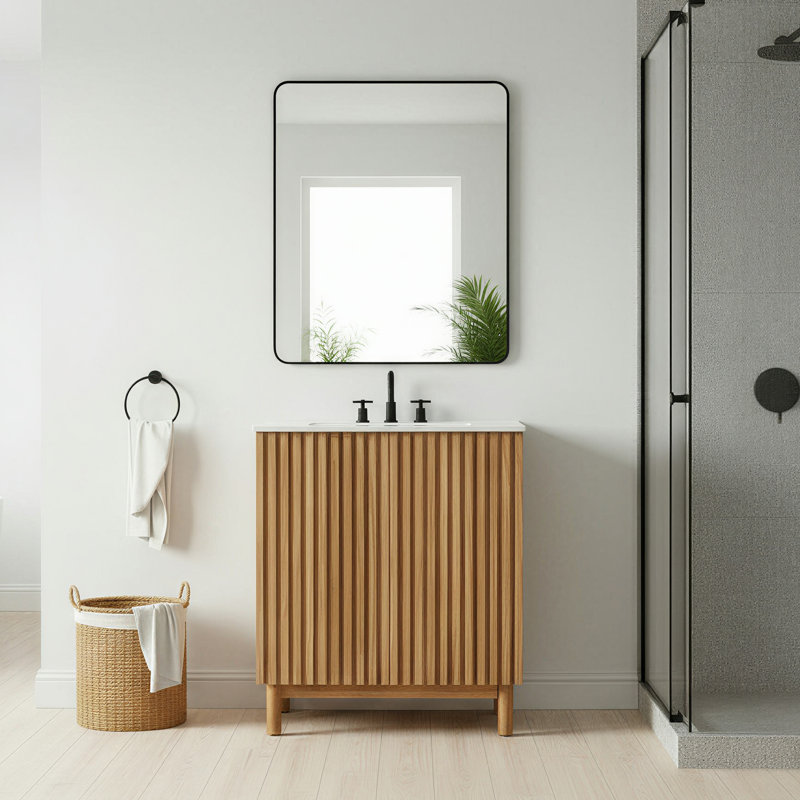 Meuble-lavabo traditionnel de 76 cm avec lavabo en céramique et armoire en MDF